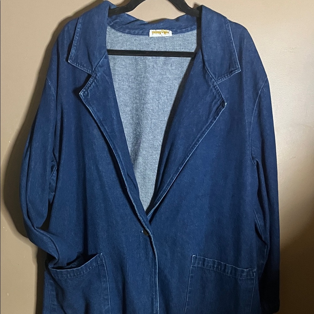 😄Plus size denim blazer jacket pockets single button